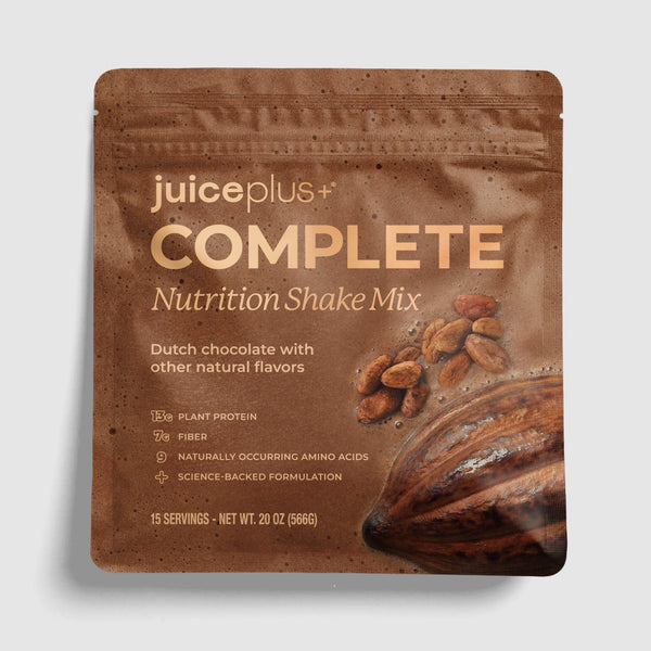 Package of Complete by Juice Plus+ Dutch Chocolate flavor on a white background