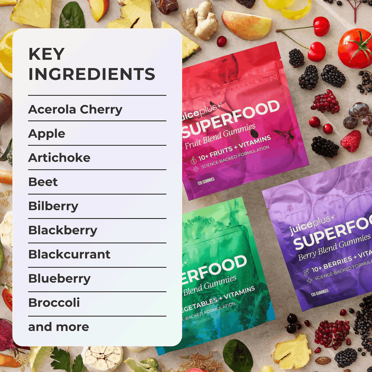 Mezcla de Frutas, Vegetales y Bayas Masticables