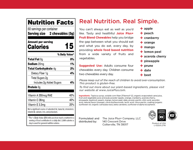 Juice Plus+ Fruit Chewables label