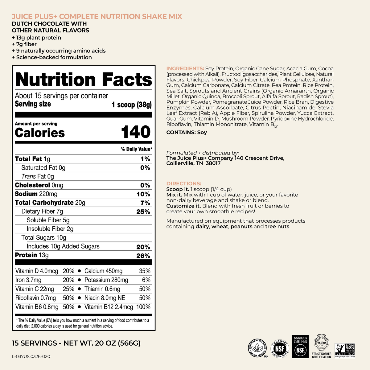 Juice Plus+ Chocolate Shakes label